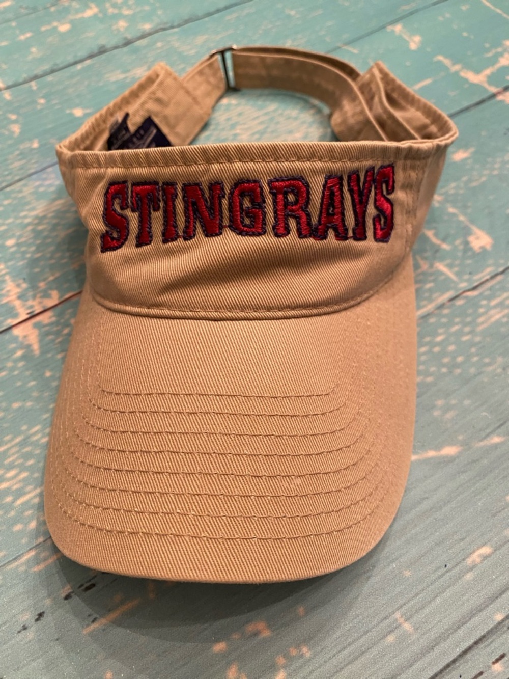 Port Authority Khaki Cap with Navy Label and Red Stitching